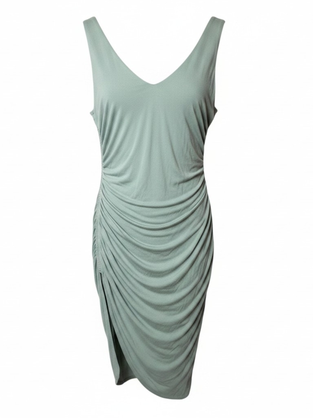 JENNIFER LOPEZ | JLO Olive Green Ruched Bodycon Midi Dress Rayon Stretch | XL